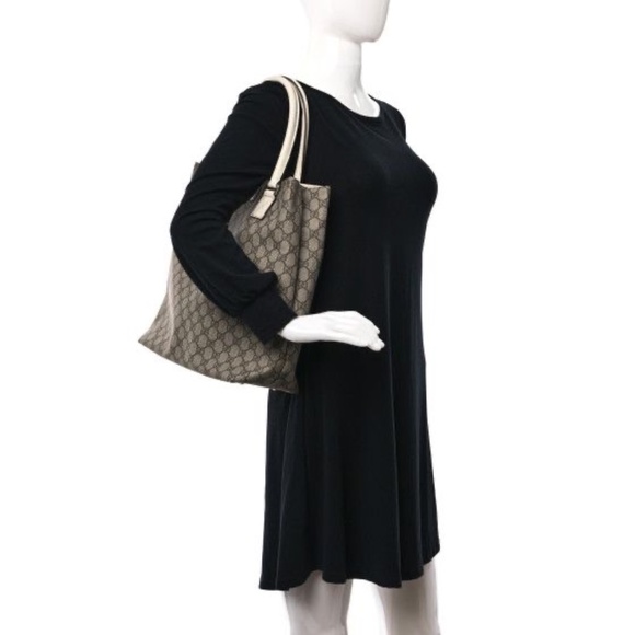 Authentic GUCCI GG Plus Monogram Small Vertical Tote Bag Off White/Beige - Picture 3 of 15